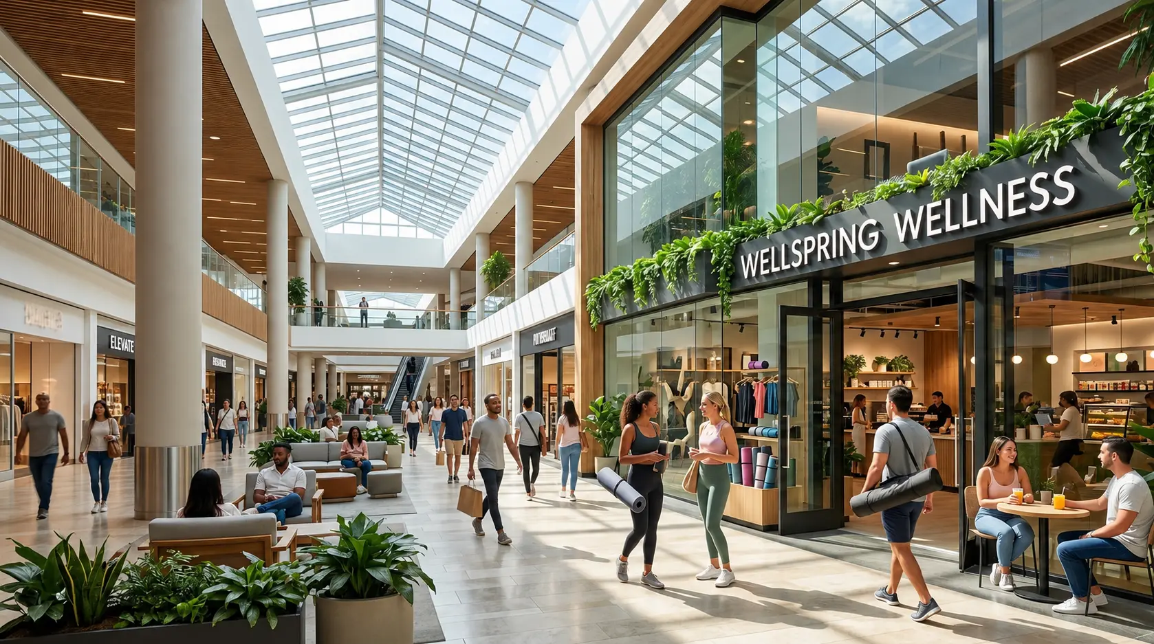 Indoor mall corridor showing how wellness operators have replaced department stores as anchor tenants in retail centers
