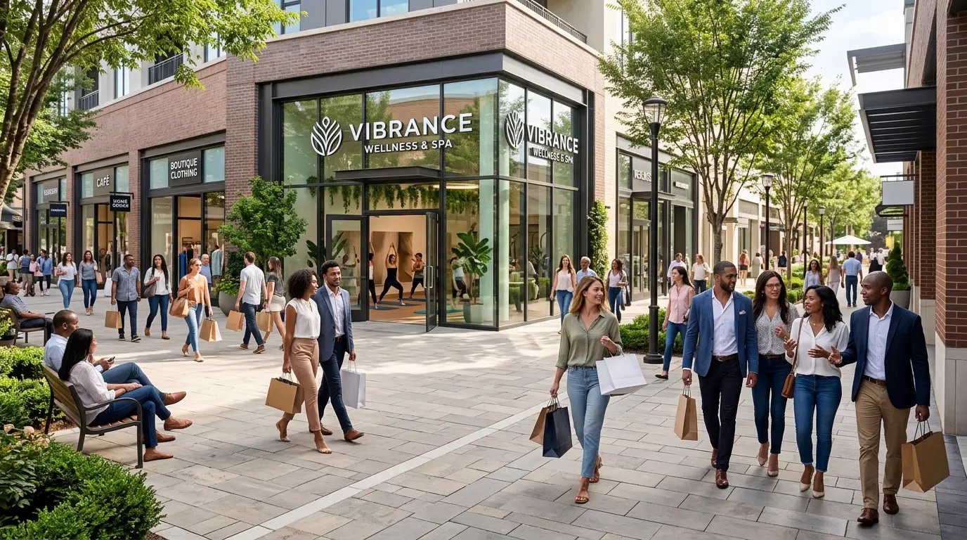 Boutique fitness studio storefront illustrating wellness anchor tenant types in retail centers