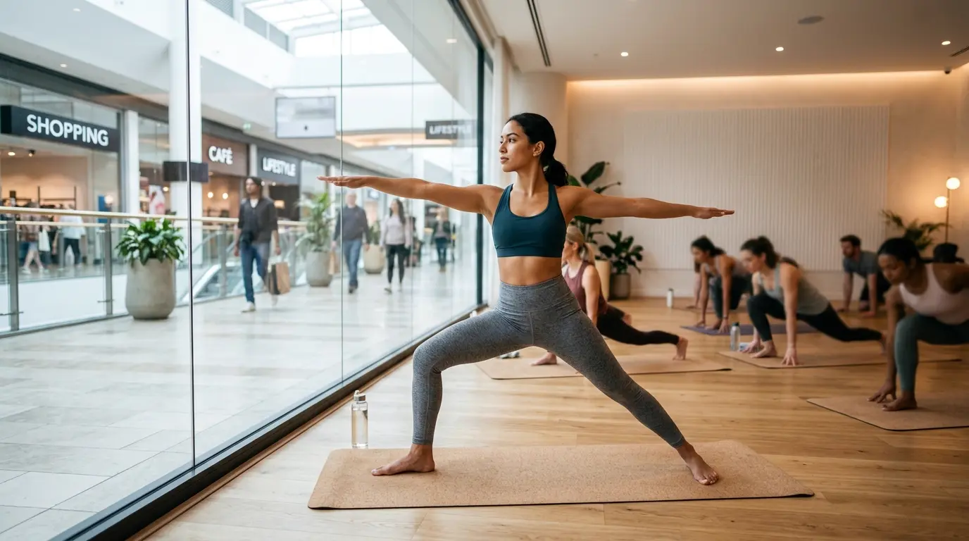 Wellness retail center with gym and boutique fitness studios as anchor tenants driving foot traffic